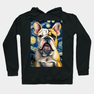 English Bulldog Dog Breed Painting in a Van Gogh Starry Night Art Style Hoodie